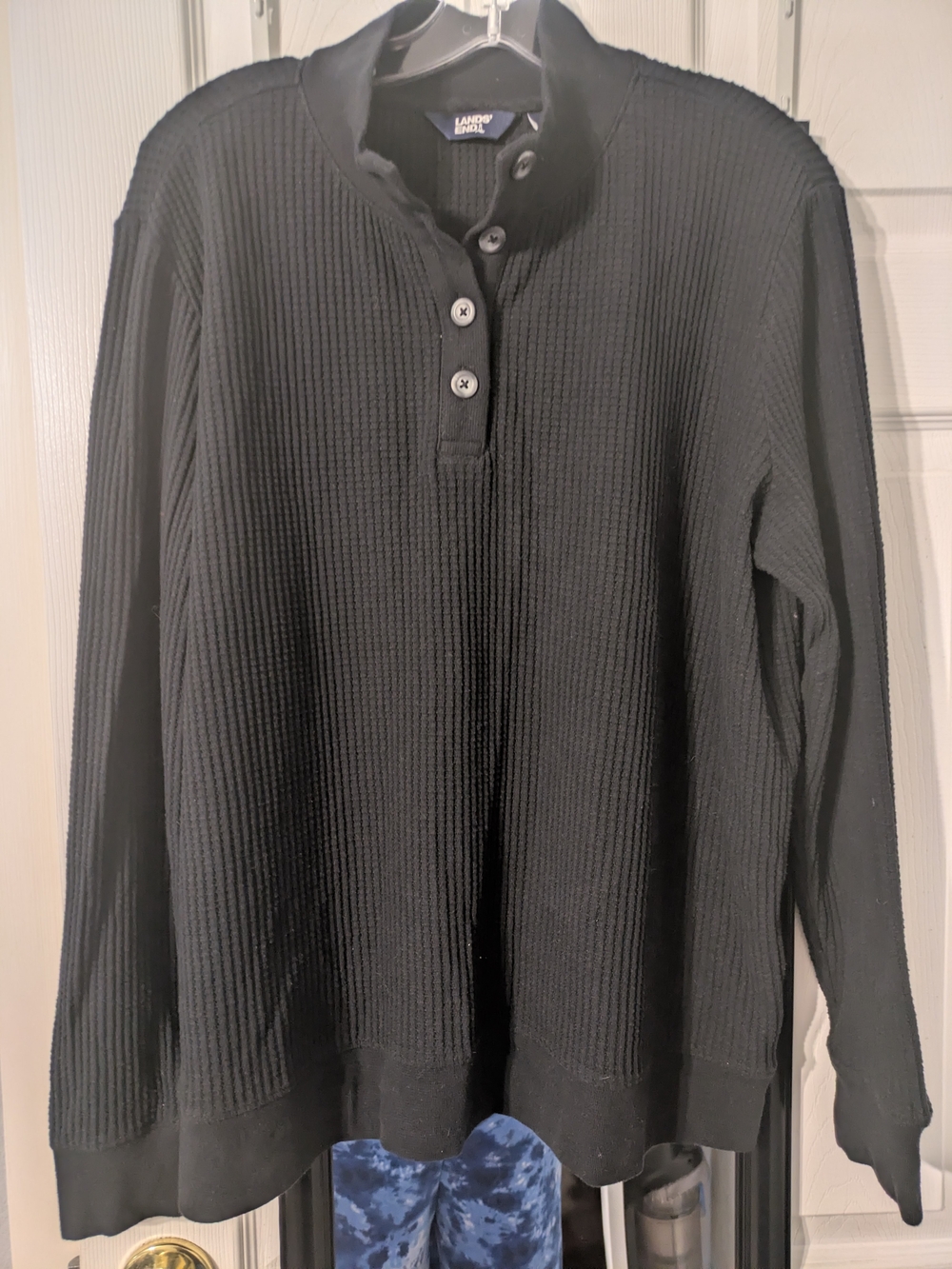 Lands' End Navy Waffle-Knit Henley